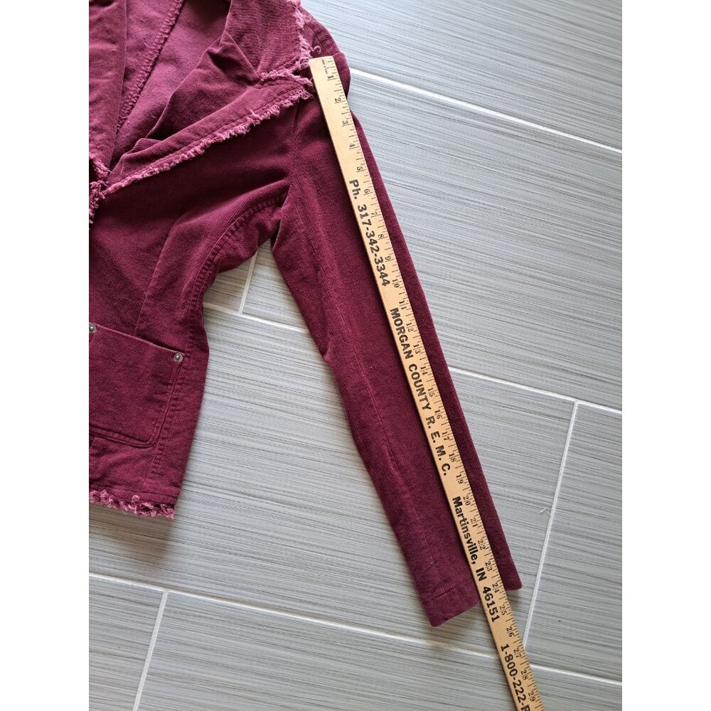 Y2K Wet Seal Corduroy Blazer Jacket Women's Small Burgundy Academia  Raw Hem - Picture 6 of 8